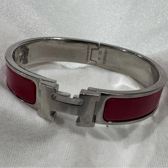 Hermes Silver Bracelet Enamel Narrow Clic Bracelet Burgundy